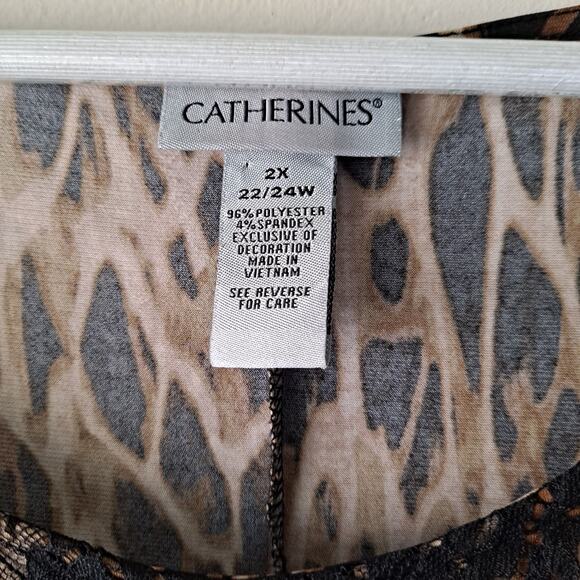 Catherines Brown & Black Animal Print Lace Trim Short Sleeve Top - Size 2X 22/24 - Picture 11 of 11